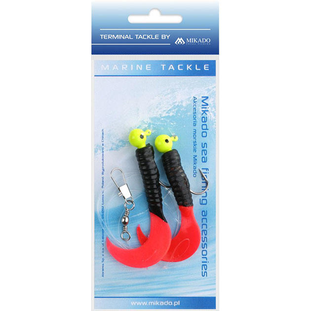 Морская оснастка Mikado на треску PILK TWIST JIGHEAD RIG 5.5см, 3 г. (2 шт.) крючки №1 красно-чёрный